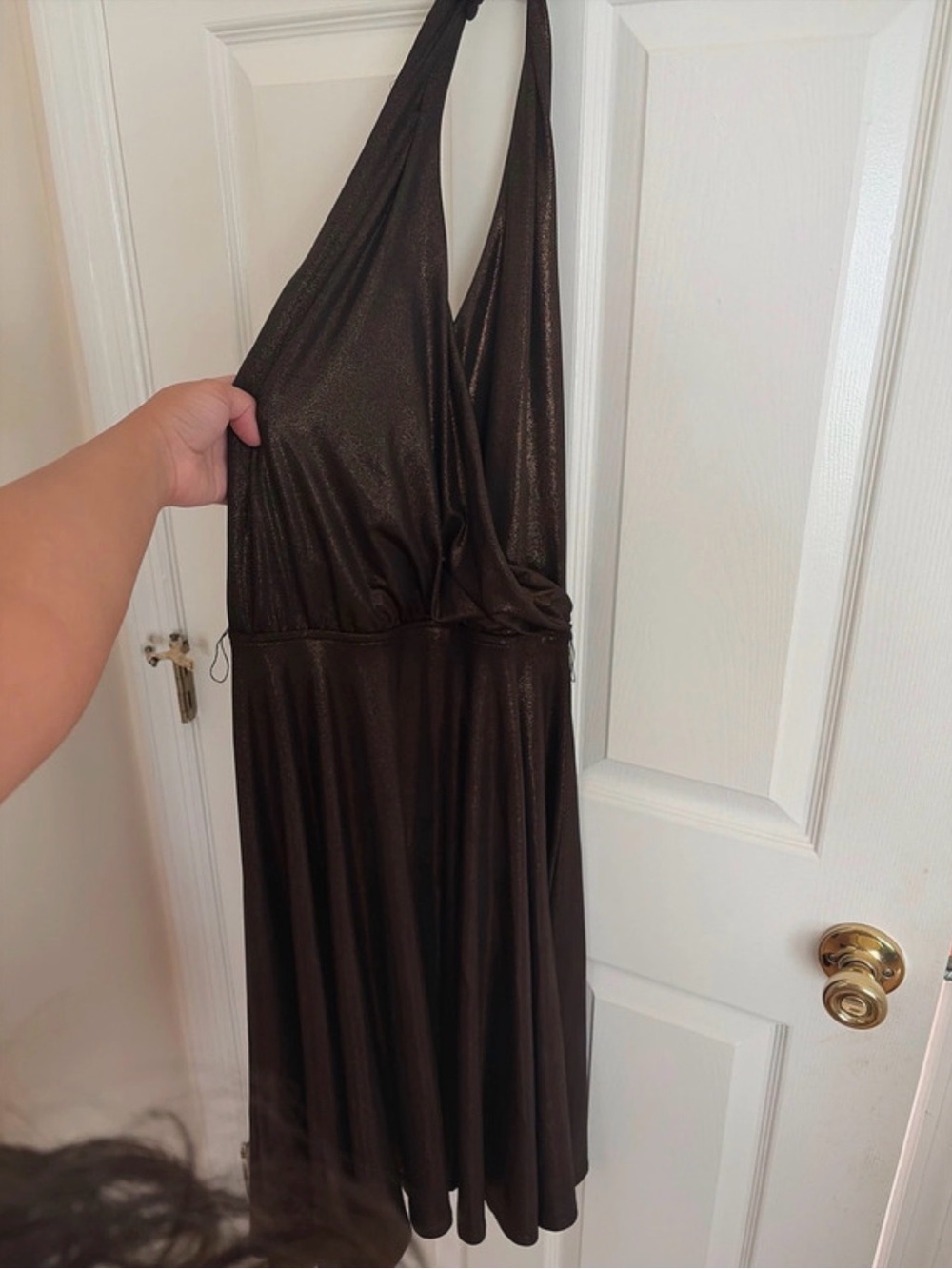 Nine West Shimmery Dark Brown Halter Midi Dress